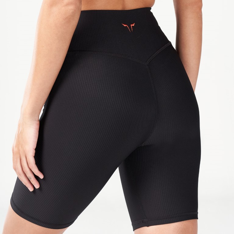 Code Ribbed Biker Shorts - Black